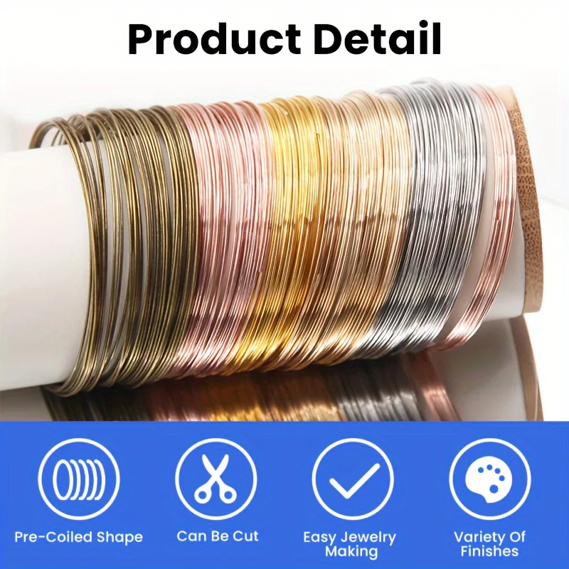 Gold Steel Color Memory Wire for Jewelry Making - 50 Loops (0.6mm x 60mm)