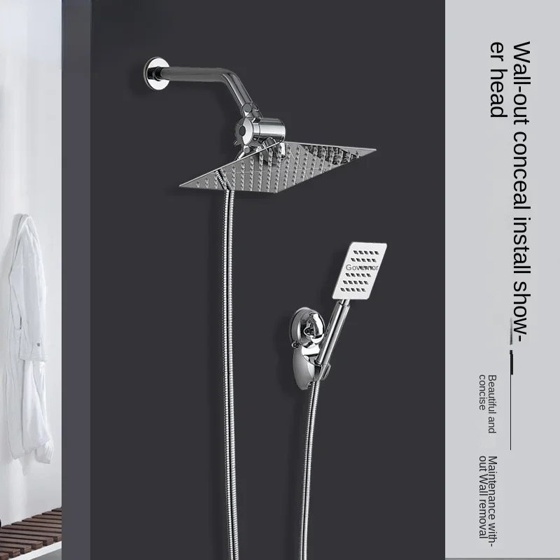 Shower Set Three-function 8-inch Nozzle Square 304 Stainless Steel Rain Shower Pressure Set 5-piece