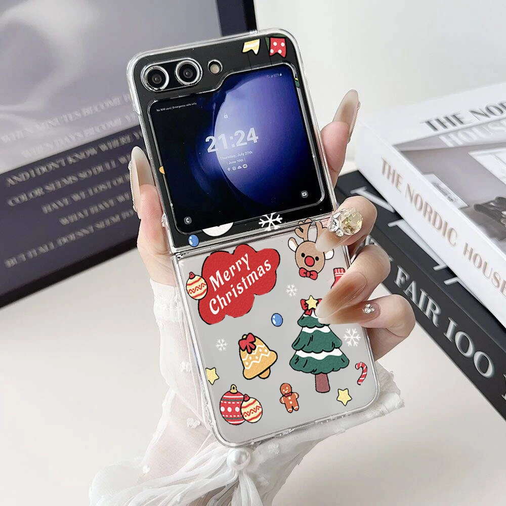 Festive Cartoon Merry Christmas Phone Case - Hard Folding Cover with Santa Design and New Year Theme