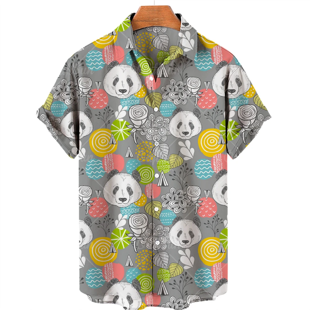 2023 New Camisas De Hombre Cute Panda Creative Hawaiian Shirt 3D digital Printed beach shirt Trend Short sleeve shirt men\'s top