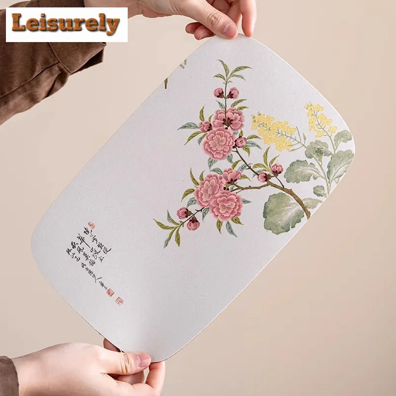 Chinese Floral Waterproof Rectangular Tea Table Mats Vintage Drink Coaster Dinner Table Cloth Mat Tea Ceremony Supplies Craft