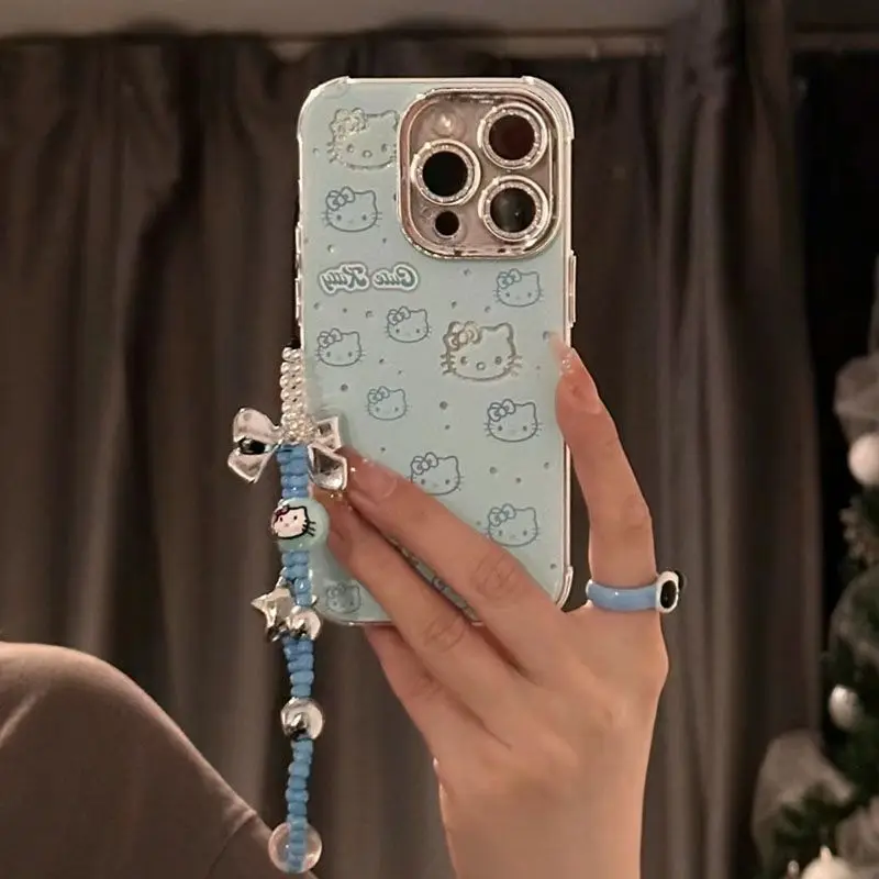 

Защитный чехол Hello Kitty с гальваническим покрытием для Apple Phone, мультяшный чехол для Iphone 15 14, противоударный чехол для телефона, полноразмерный защитный чехол