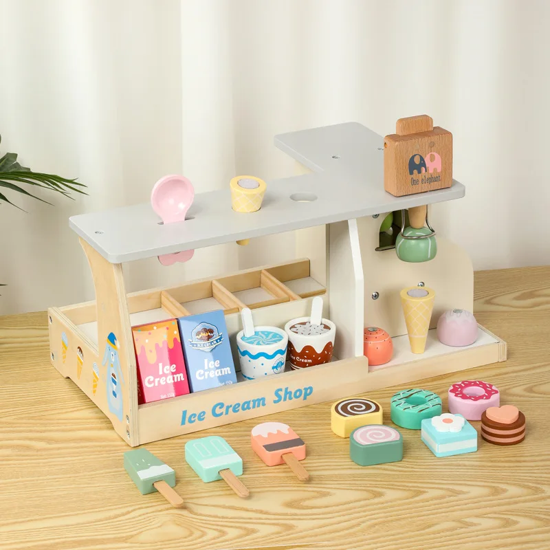 Wooden Children's Early Education Simulation Ice Cream Sell Shop Boys and Girls Play Home Kitchen Toys