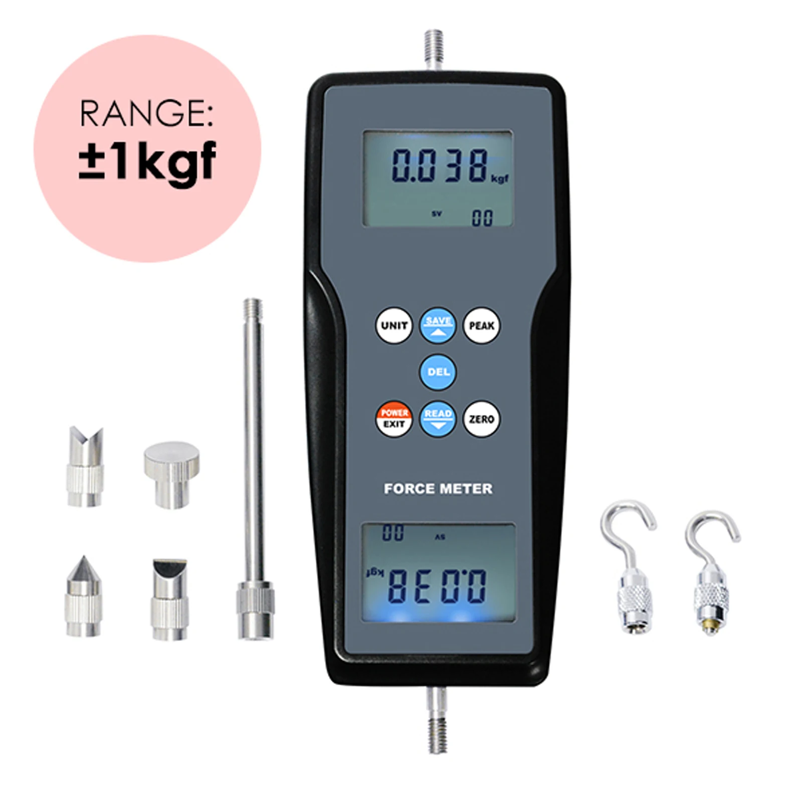 Digital Force Meter 1K Gauge Pull & Push Magnitude Test Tester Newton