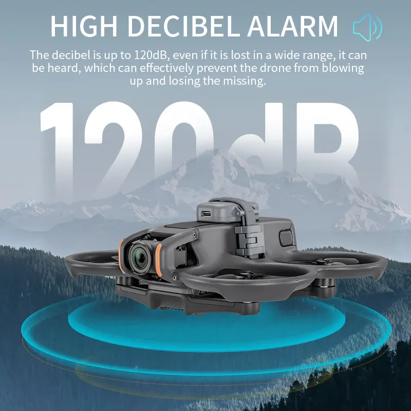 Alarme de drone STARTRC 120dB avec LED en action, émettant des flashs lumineux et un signal sonore