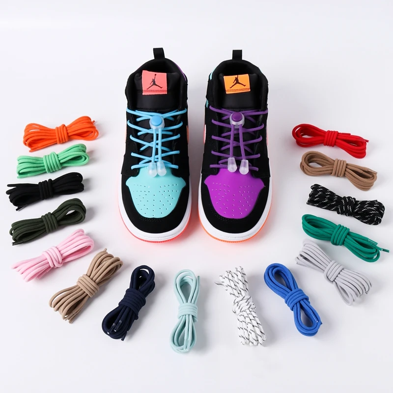 

1 Pair Children's Shoelaces Elastic Snap Locking Round Shoe Laces Without Ties Fixed Artifact Lazy Shoelace Unisex 26 Colors