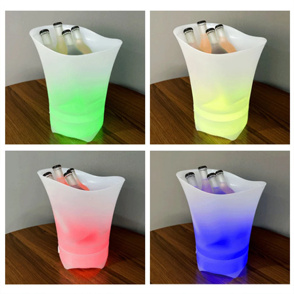 New 5L 6 Color LED Ice Bucket Waterproof Plastic Light Up Champagne Beer Buckets For Bars Nightclubs Night Party