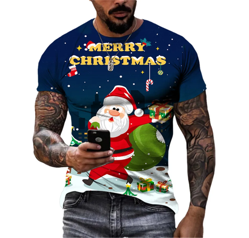 

3D Santa Claus Print The Four Seasons Fashion Christmas Carnival Trend Happy New Year Y2K Men's Women's T-Shirts Round Neck Top