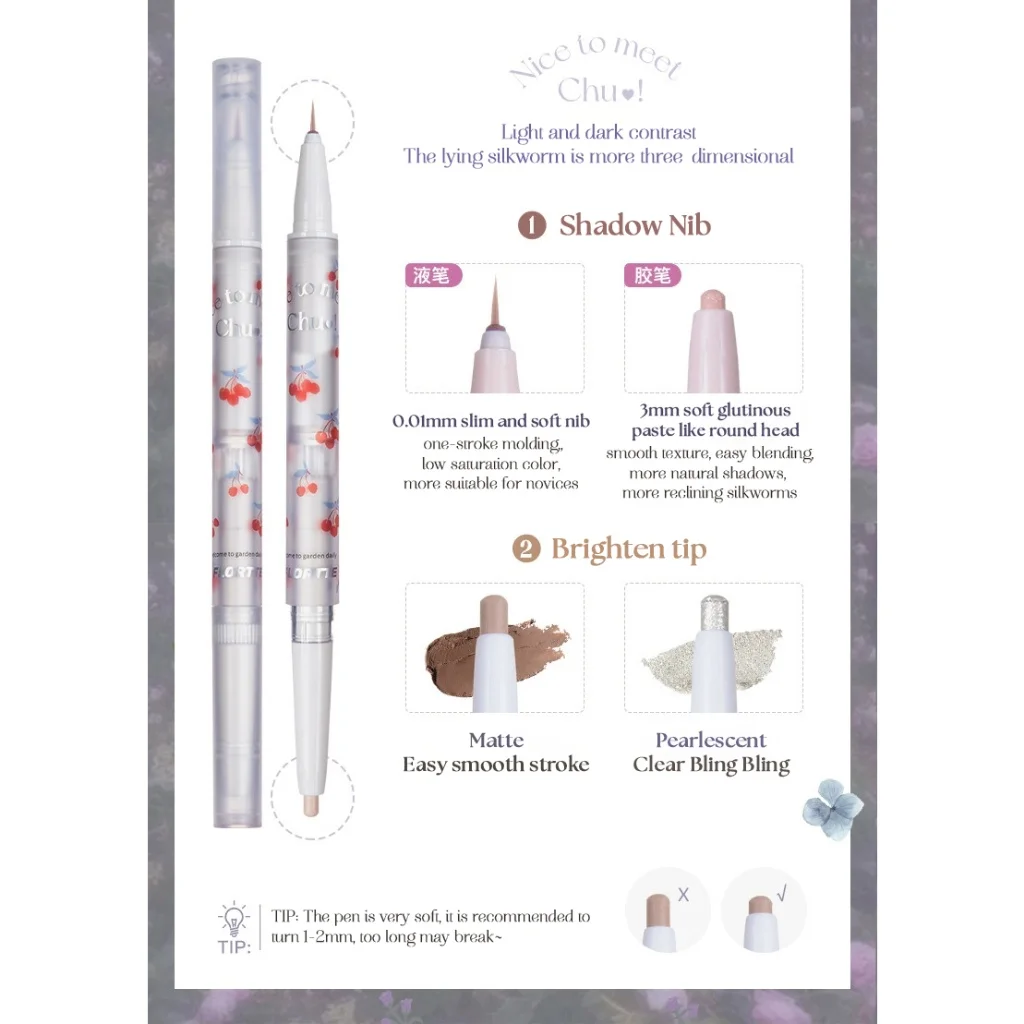 FLORTTE Nice to Meet Chu Double-Headed Silkworm Eyeshadow Pen and Eyeliner Suborbital Hypertrophic Orbicularis Pen Makeup 4