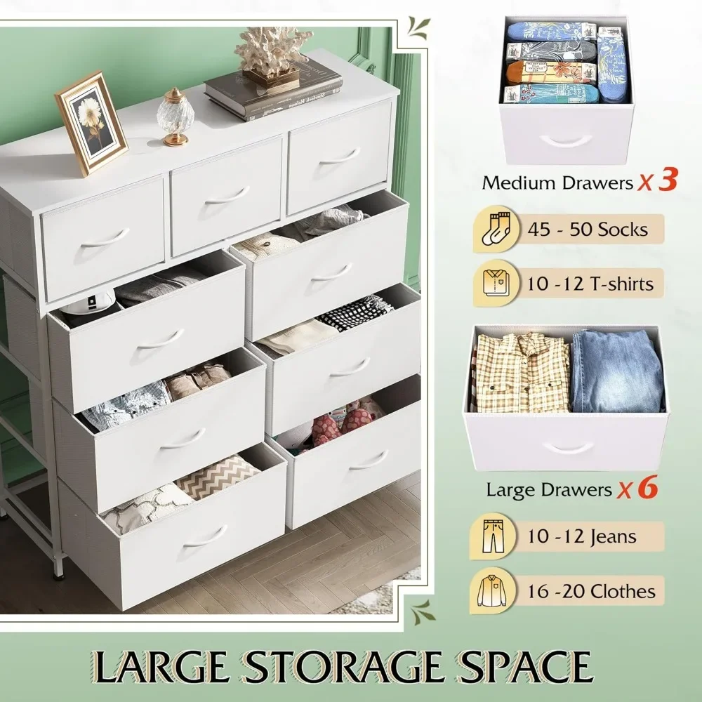 9-Drawer Dresser, Fabric Storage Tower for Bedroom, Hallway, Closet, Tall Chest Organizer Unit for Bedroom with Fabric Bins 5
