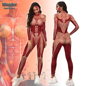 Women Men Human Body Skeleton Muscle 3D Printing Jumpsuit Adult Halloween Cosplay Costumes Party Role Playing Dress Up Outfit
