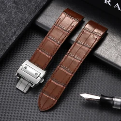Premium Leather Watch Band Strap - Soft Cowhide with Folding Buckle for Unisex Luxury Timepieces (Brown - Silver Buckle)