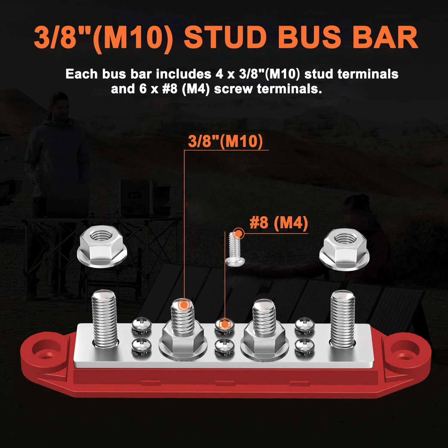 48V 250A Positive Negative M4 M10 Bus Bar Terminal Battery Power Distribution Block With Cover for 12V Boat RV Truck Camper