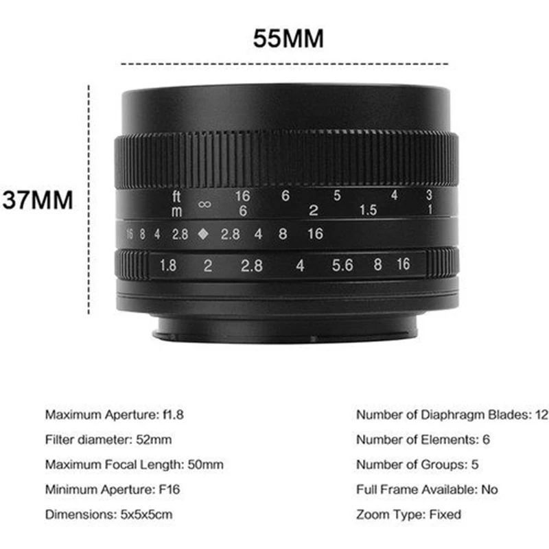 7artisans 50mm F1.8 APS-C 대구경 인물 사진용 프라임 렌즈 ( E 마운트 A6000, 후지필름 X-T4, X-A10, XT30, 마이크로 4/3 E-M1, GH1, GH3, G85 호환)