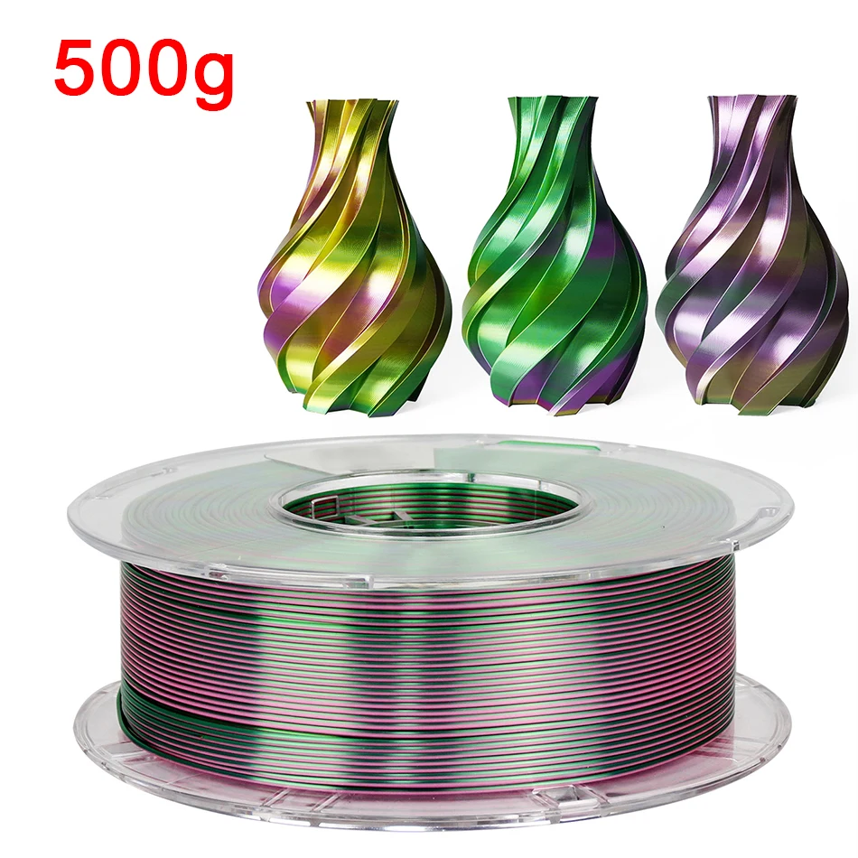 실크 PLA 3D 프린터 필라멘트, 250g 승화 제품, 95A 플라스틱 소재, 1.75mm, 3D 인쇄 실크 트라이 컬러 PLA 500g