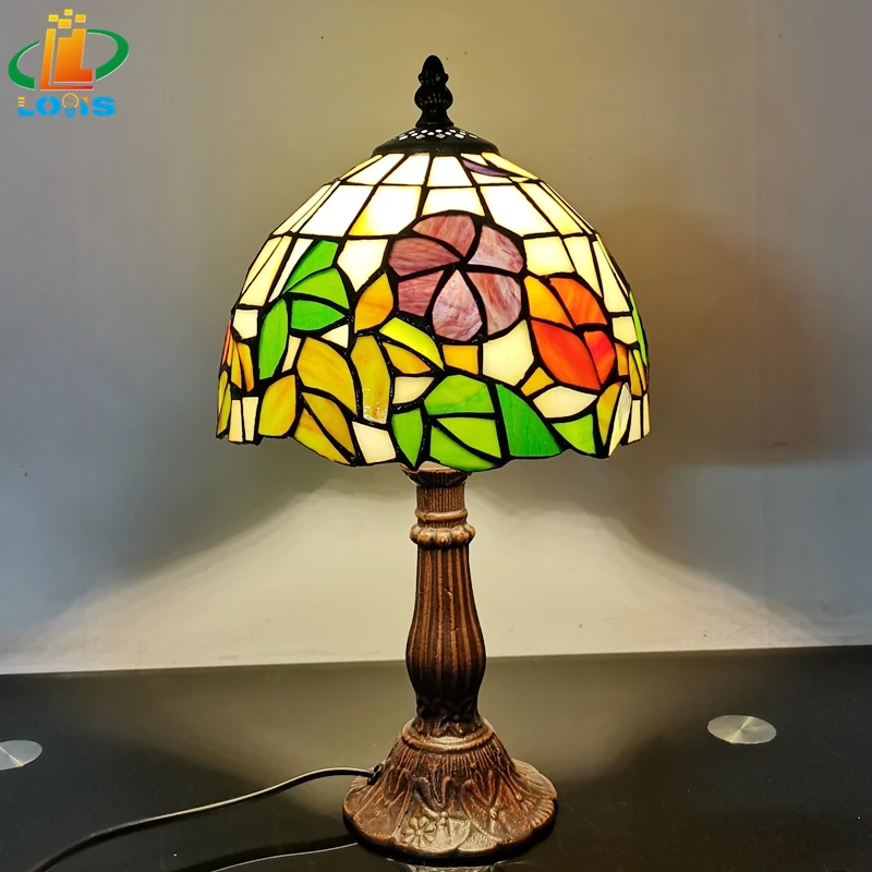 

8-Inch Petunia Table Lamp Tiffany Style Hand-welded Inlaid Art Glass Bedroom Reading Study Night Light E27 110V 120V 220V 230V