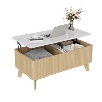 Table basse relevable moderne Fangange avec rangement, table basse classique avec rangement pour salon, plateau effet marbre et finition chêne clair, table centrale de salon à hauteur réglable, 105x53x42cm 6