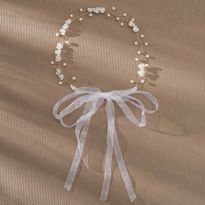 Elegant Flower Pearl Wreath Headband Bride Wedding Dress Accessories Garland Headdress Hair Band Hairvine Wedding Jewelry Bridal Hair Accessories Hair Accessories Bridal Jewelry Set