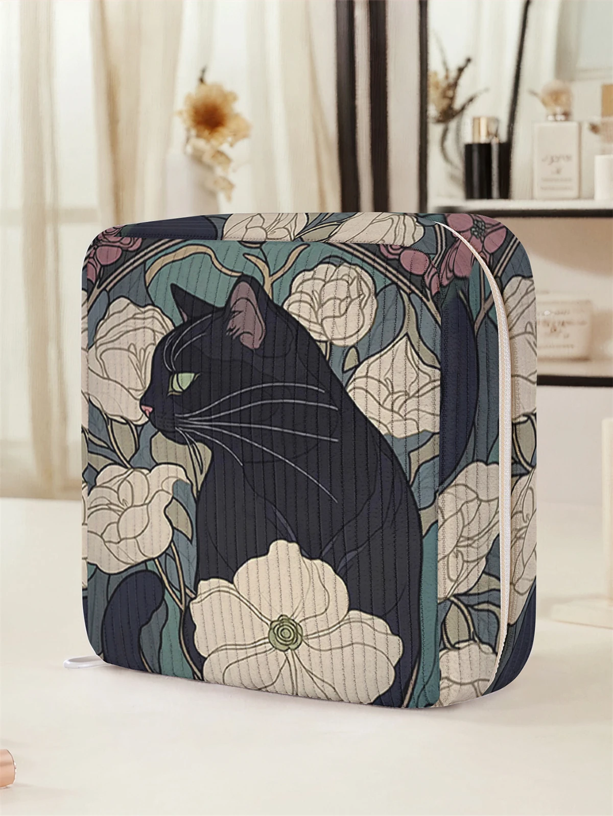 Cat and flower pattern printed sanitary napkin storage bag, women's lightweight tissue bag, sanitary tissue bag
