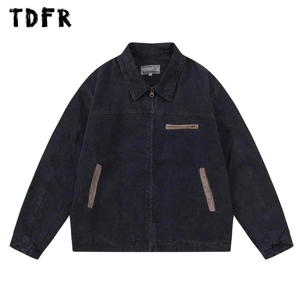 

Patch Cargo Jacket Mens Pocket Autumn Casual Loose Single Breasted Long Sleeve Lapel Outerwear Men