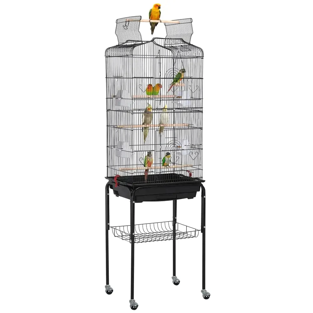 

SMILE MART 64" Open Top Metal Bird Cage with Detachable Rolling Stand, Black bird accessories bird cage decoration