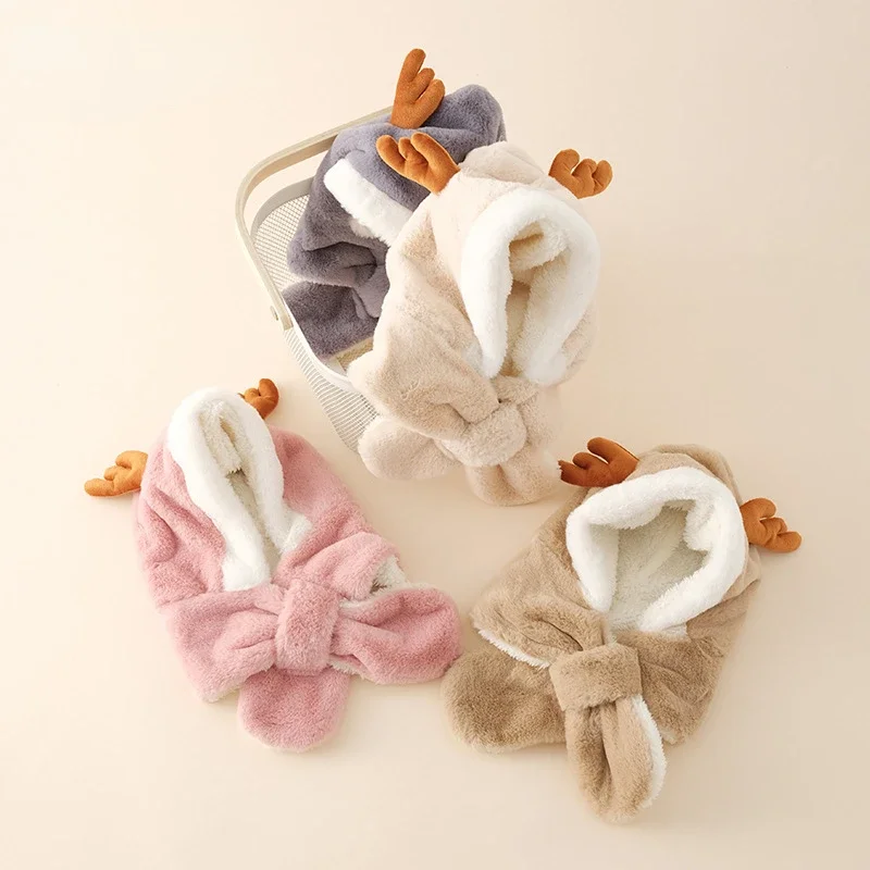 

Autumn Winter Baby Hat Cartoon Deer Horn Boys Girls Hat Kids Plush Scarf Integrated Hat Bunny Christmas 0-8 Years Old