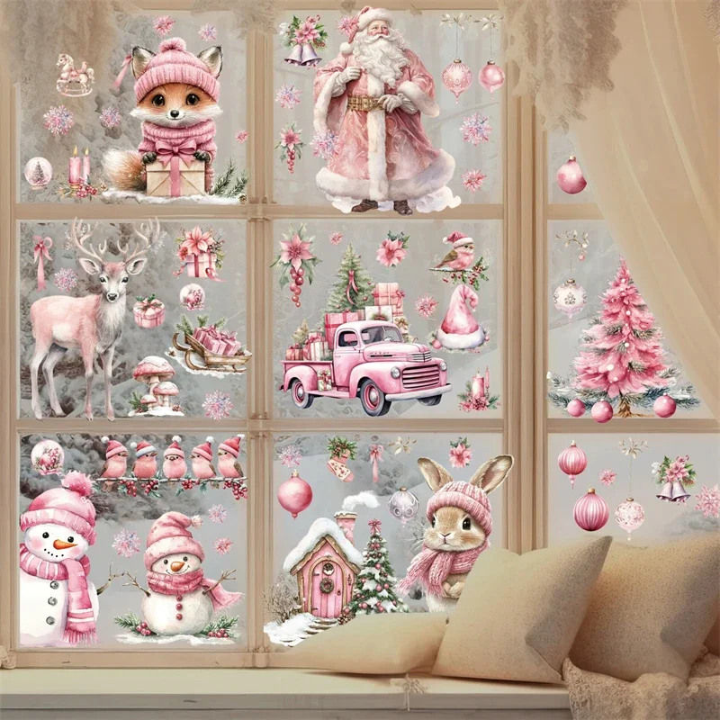Christmas Glass Window Stickers Santa Claus Snowman Elk Sticker Merry Christmas Decorations for Home Navidad Happy New Year window stickers
