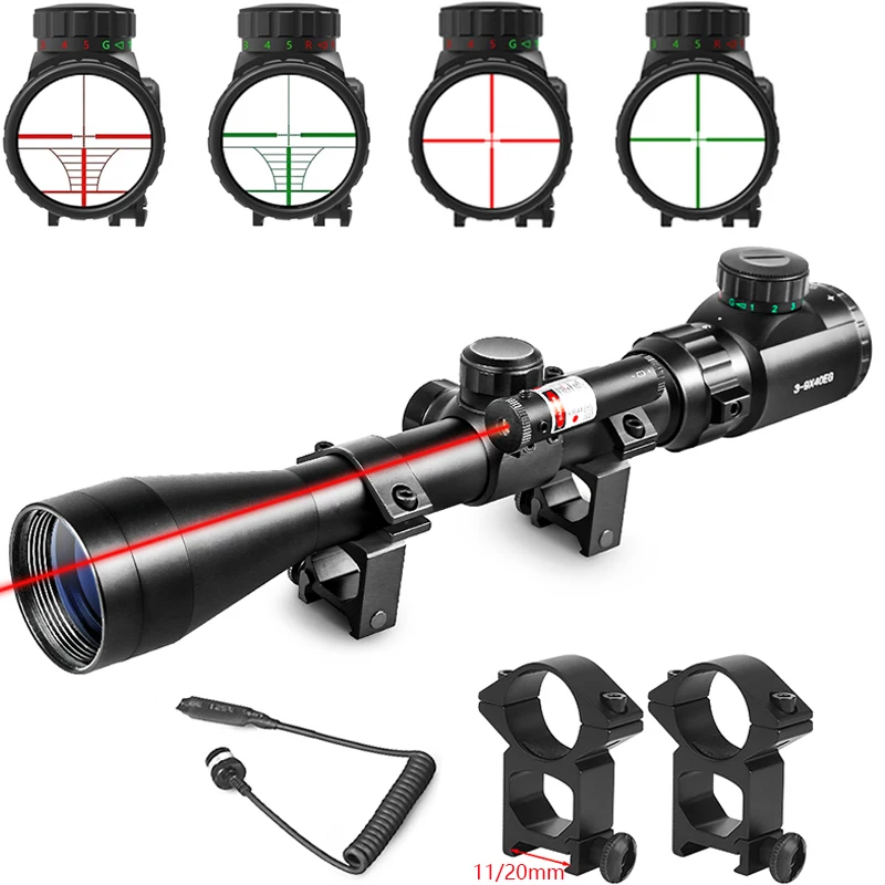 3-9X40 Hunting Riflescope Red Laser Combo Red/Green Illuminated Reticle Optical Scope Telescopic Sight Airsoft Rifle Scope