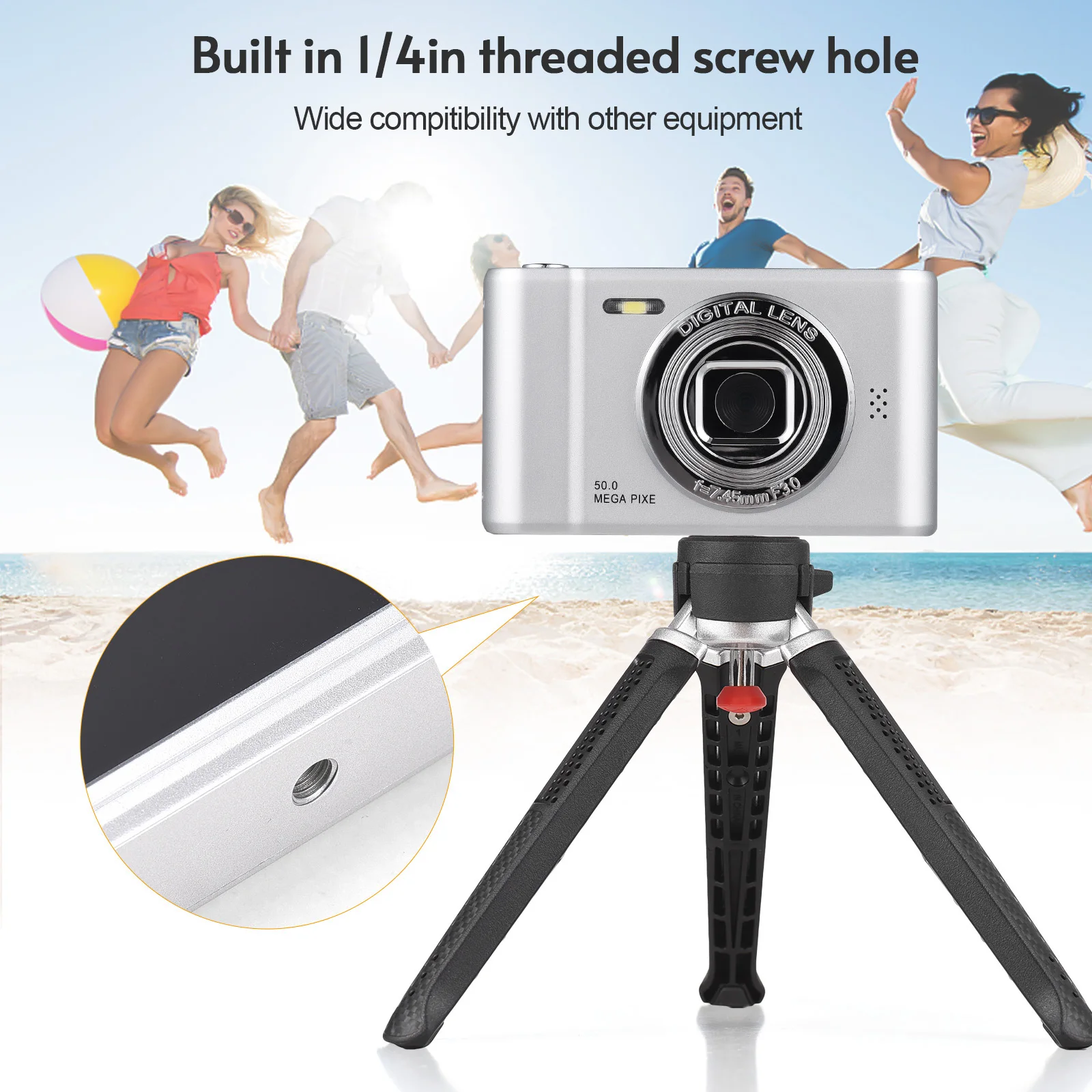 Digital Camera 1080P Digital Video Camera 50MP Photo Dual Lens 2.4 Inch Screen 8X Digital Zoom Built-in Flash Battery with 32GB TF Card