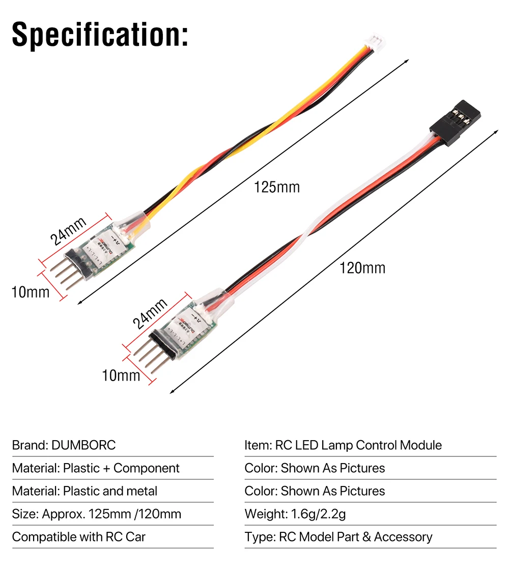 Boîtier du contrôleur de lumière RC DUMBORC 3CH avec connecteurs et interrupteurs