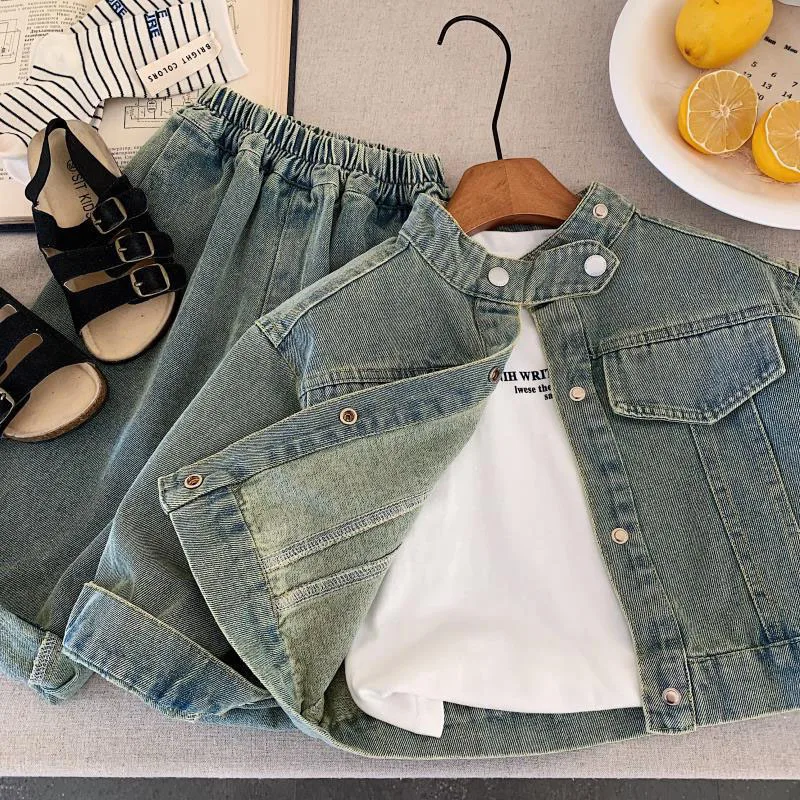 Cute Cartoon Girls Polo Shirts Shorts Set