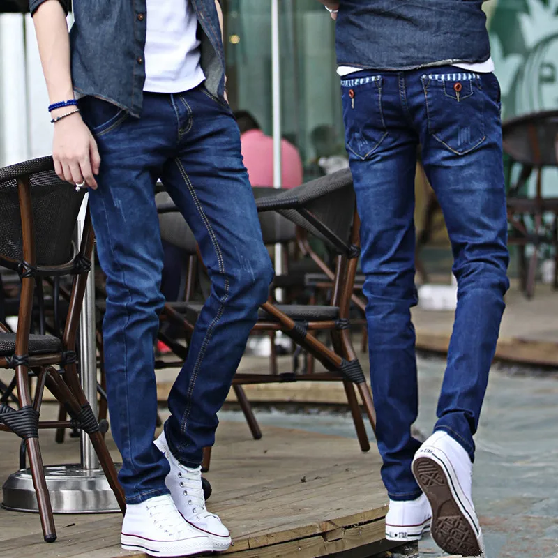 Spring Autumn 2022 Fashion Denim Teenagers Boy New Elastic Feet Pants Men's Slim Pants Men's Pants Black Korean Small Feet Jeans
