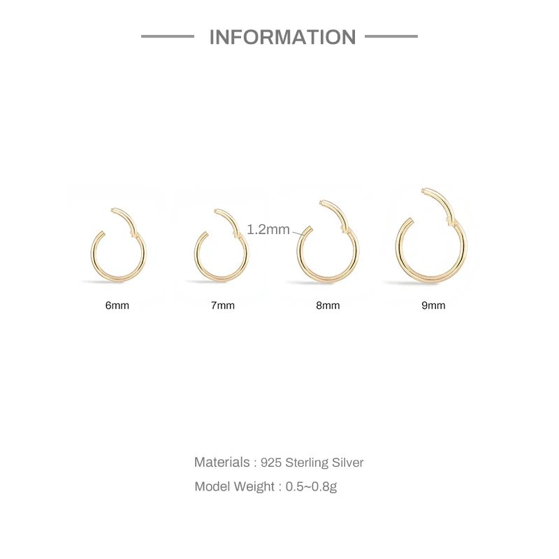 LENNIK Real 925 Sterling Silver 6/7/8/9mm Wire Diameter Small Hoop Earrings for Women Trendy Fine Jewelry Geometric Accessories 2