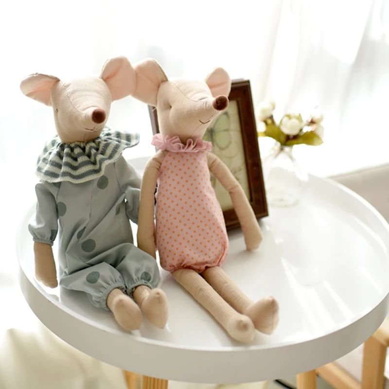 Plush Dolls Kids Toy Little and Cute Pink Cotton Bowknot and Green Bowknot Mouse Doll Stuffed Toy