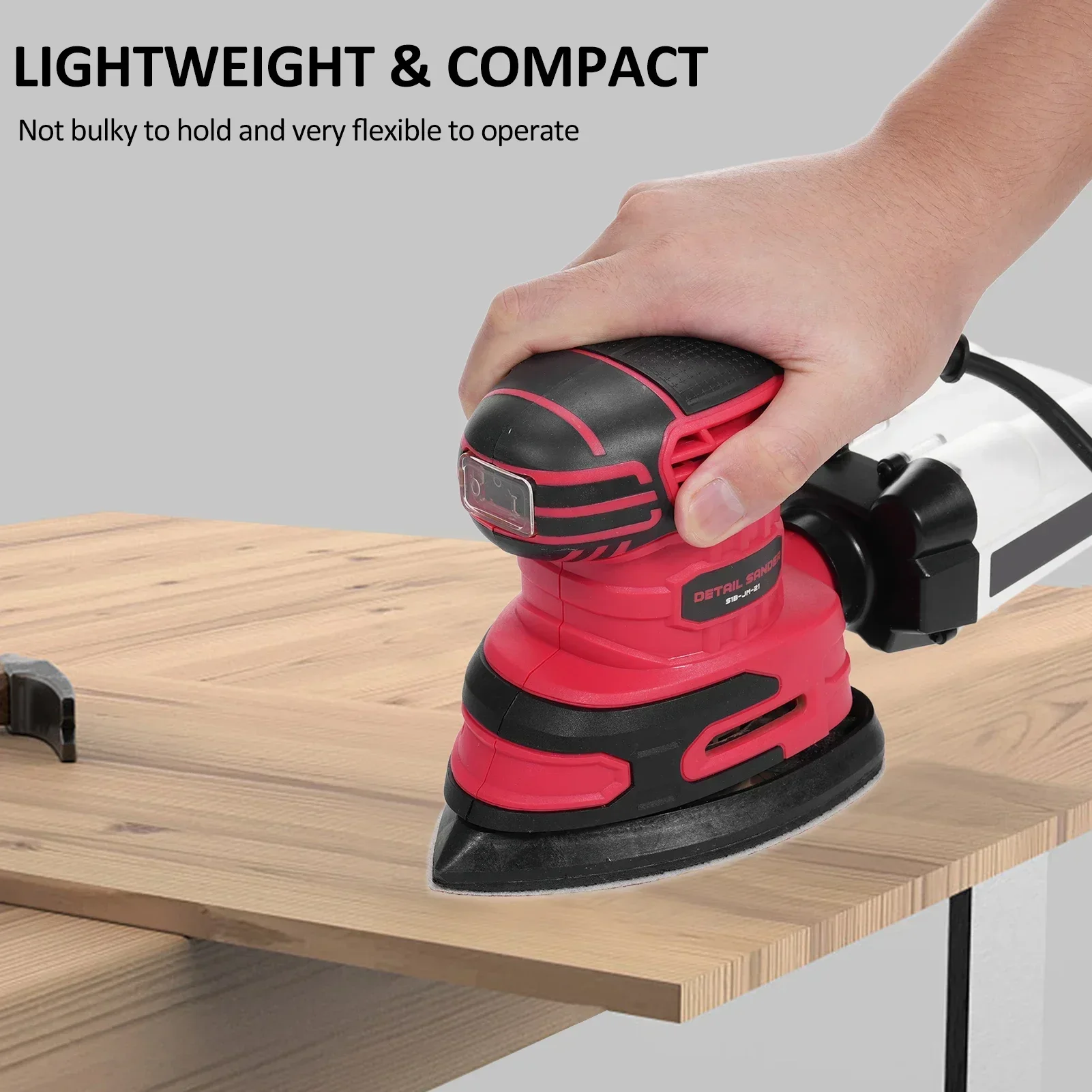 Detail Sander 13,000 OPM Compact Electric with Dust Collector 220W 1.6Amp Power with 20PCS Sanderpapers and Transparent Dust Box