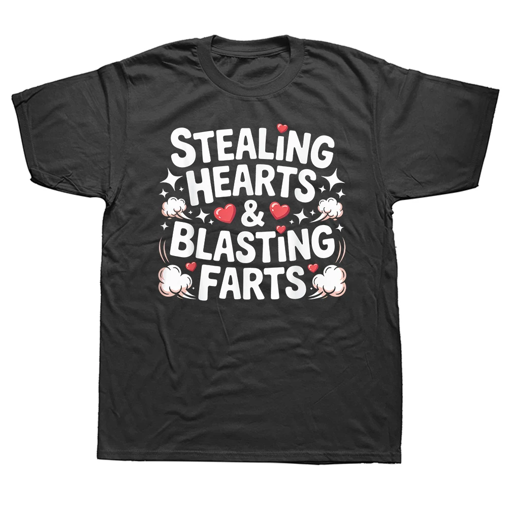 Herzen stehlen und Farts platzen lassen Reines Baumwoll-Streetwear-T-Shirt Humor-T-Shirt Locker geschnittene Kleidung für Männer und Frauen Kurzarm
