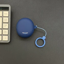 Shockproof Silicone Earphone Cover with Hook - Solid Color Accessories for OPPO Enco Air3 (Dark blue)