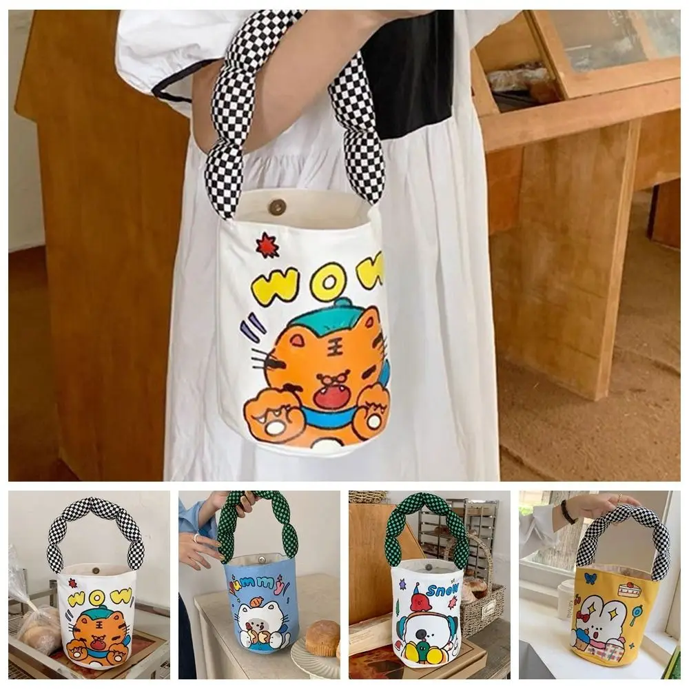 

Rabbit Cartoon Canvas Bucket Bag Portable Large Capacity Korean Style Tiger Lunch Bag Girls