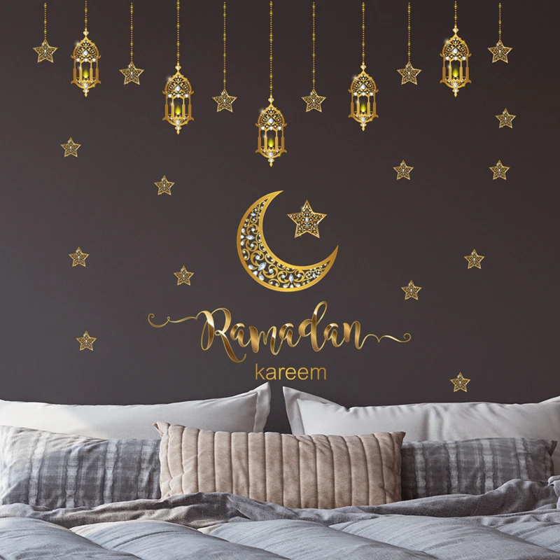 2025 Ramadan Mubarak Window Sticker EID Mubarak Moon Star Wall Stickers for Home Decoration Islamic Muslim Party Supplies Gifts
