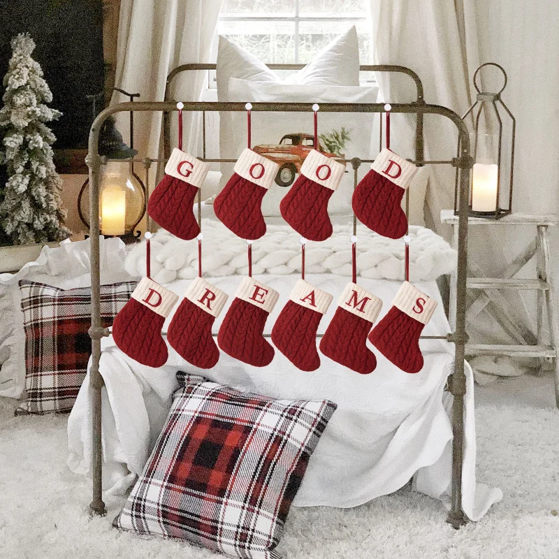 Cute Knitted Christmas Stockings Decor, Creative Letter Xmas Tree Hanging Ornaments, Soft Wool Holiday Socks for Home Decoration - Image 4