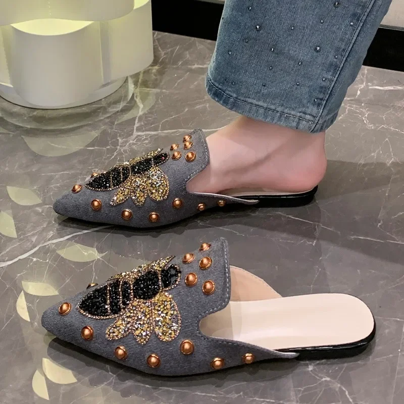 Solid Color Women's Summer Sexy Pointed Toe Mules Outdoor Casual Party Dress Slippers slippers sandals women slippers solid color sandals