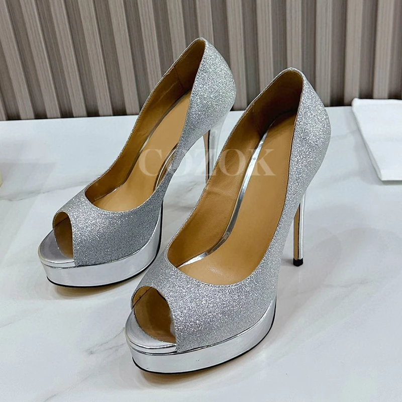 

Summer Women High Heel Sandals New Elegant Round Head Open Toe Platform Sandals Shallow Mouth Design Appear Thin Ladies Pumps