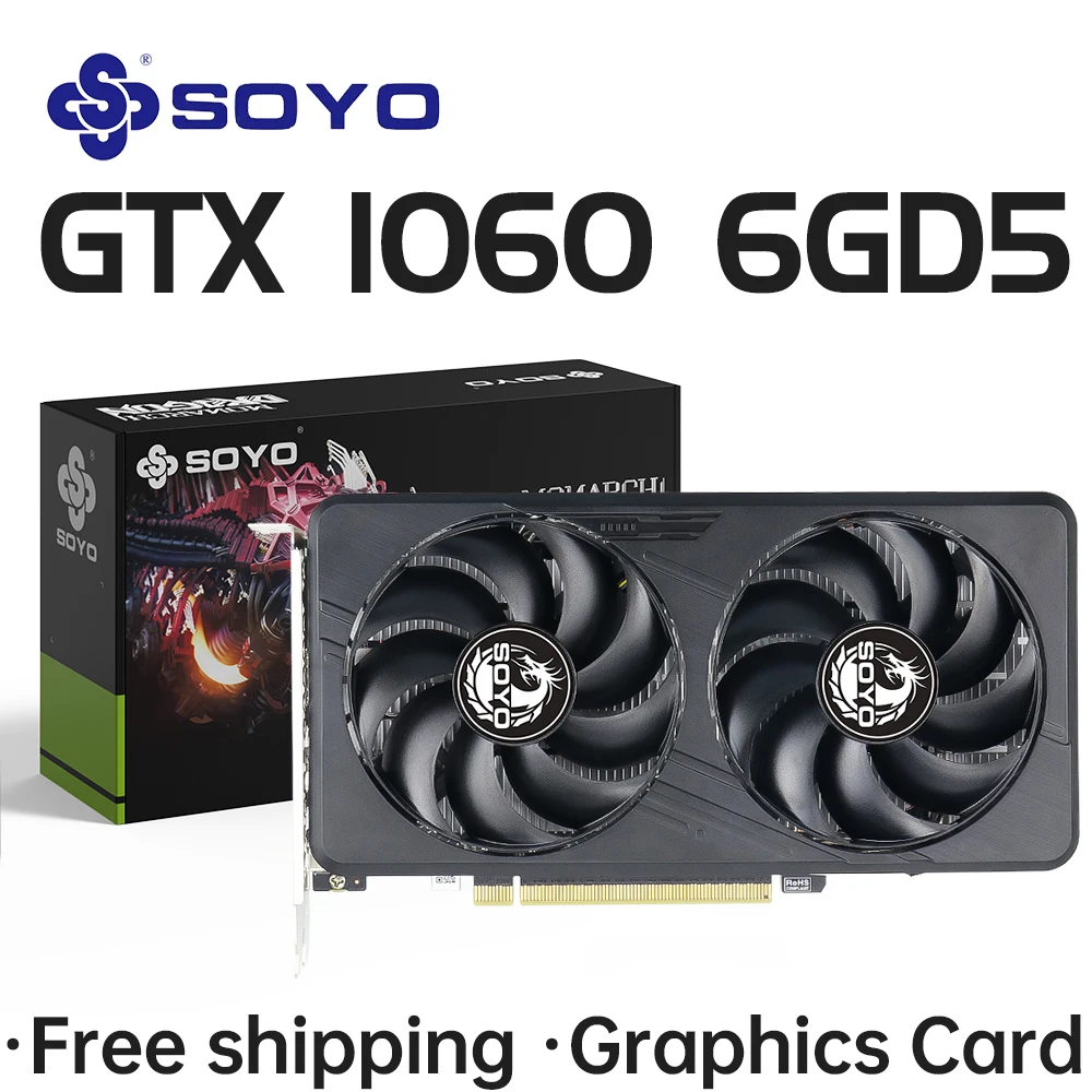 SOYO Graphics Card GTX1060, 6G 3G DDR5 192bit HDMI DP×2 Compatible for Desktop Gaming Computer Components GPU Video Card