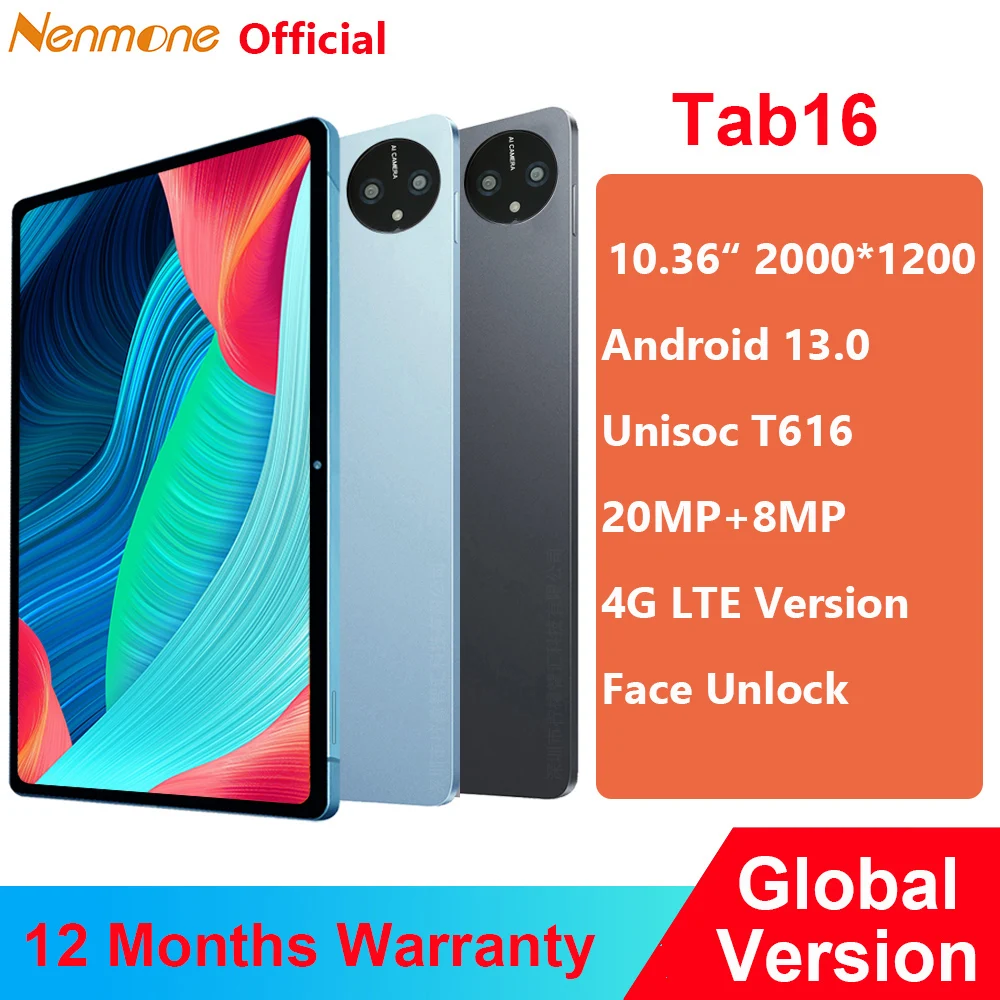 

Nenmone Tab16 Unisoc T616 Tablet Android 13 4G LTE 256GB ROM Tablet 10.36" 2000*1200 2K FHD Resolution 20MP+8MP Camera 8000mAH