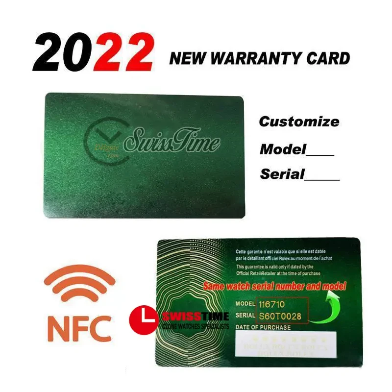 Edition Green Custom Made Rollie NFC Warranty Card Anti-Forgery Crown And Fluorescent Label Gift Serial Tag for Rx NO Watch Box