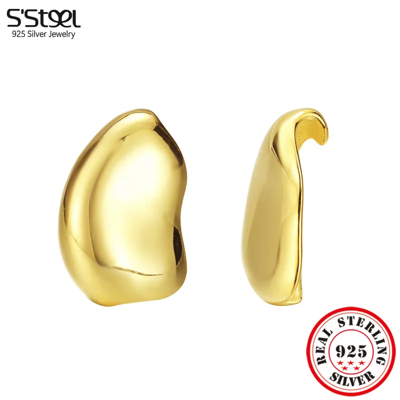 

S'STEEL Genuine 925 Silver Irregular Glossy Minimalist Stud Earring Women's Cute Luxury Designer Earing Dating Fine Jewellery