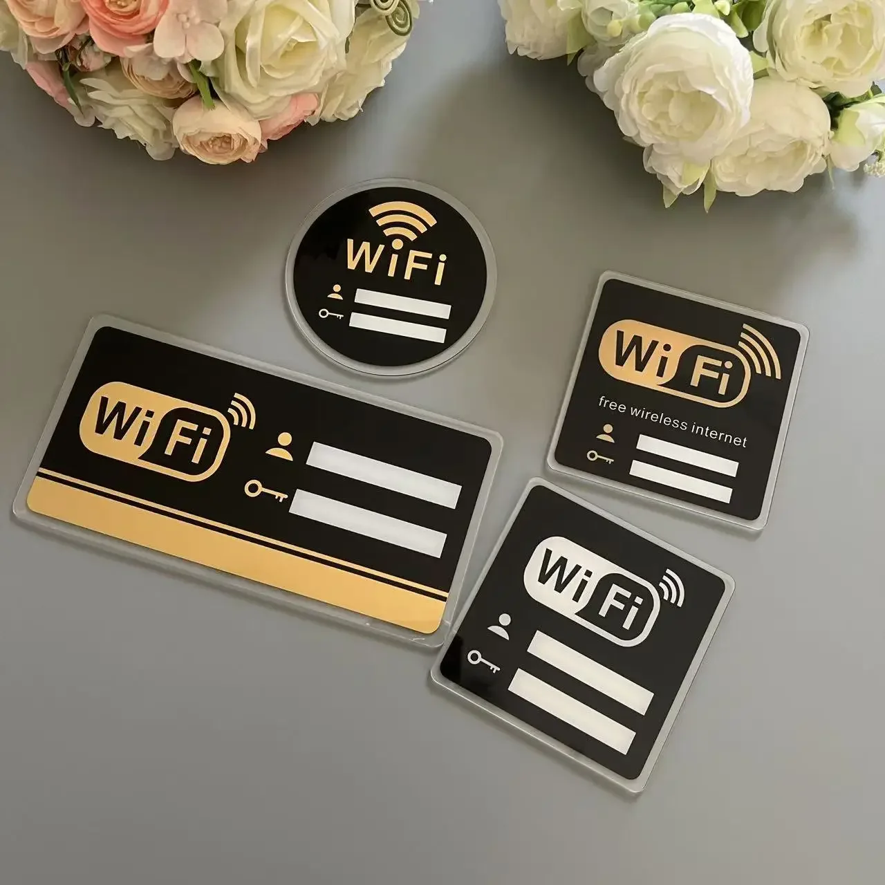WIFI Sign Mirror Wall Stickers 3D Acrylic Rewritable Handwriting Account and Password For Public Shope Signage Decorate 5