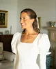 Ekegant Beach Wedding Dresses For Women Square Neck 3/4 Long Sleeve Bride Dress Button Backless Satin Bridal Gowns 2