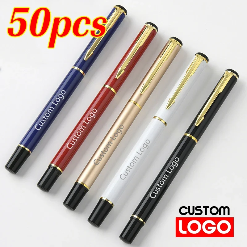 

50pcs Advertising Business Pen Custom Logo Metal Ballpoint Pen Engraved Company Name School Office Stationery Gift Pen Wholesale