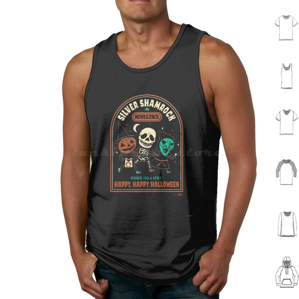 

Happy Happy Halloween Tank Tops Vest Sleeveless Cute Horror Halloween Pumpkin Skull Witch Vintage Retro Humor Funny Silver